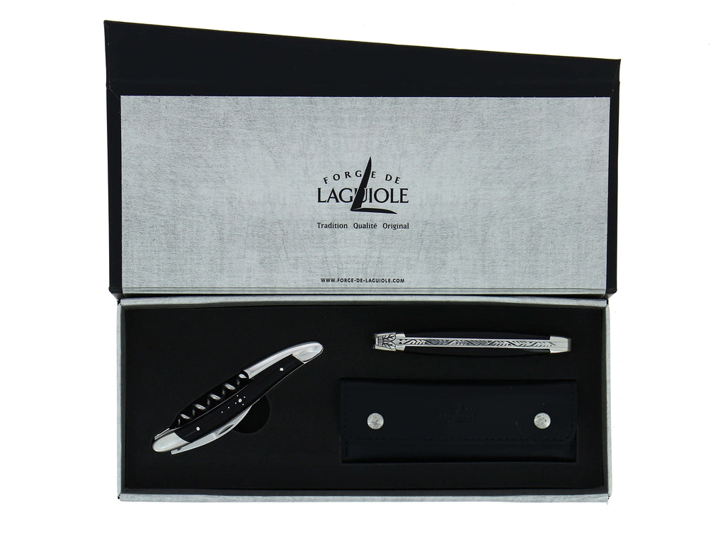 Presentset - Dark Horn - Sommelier Vinöppnare och Fickkniv. Högglanspolerad finish