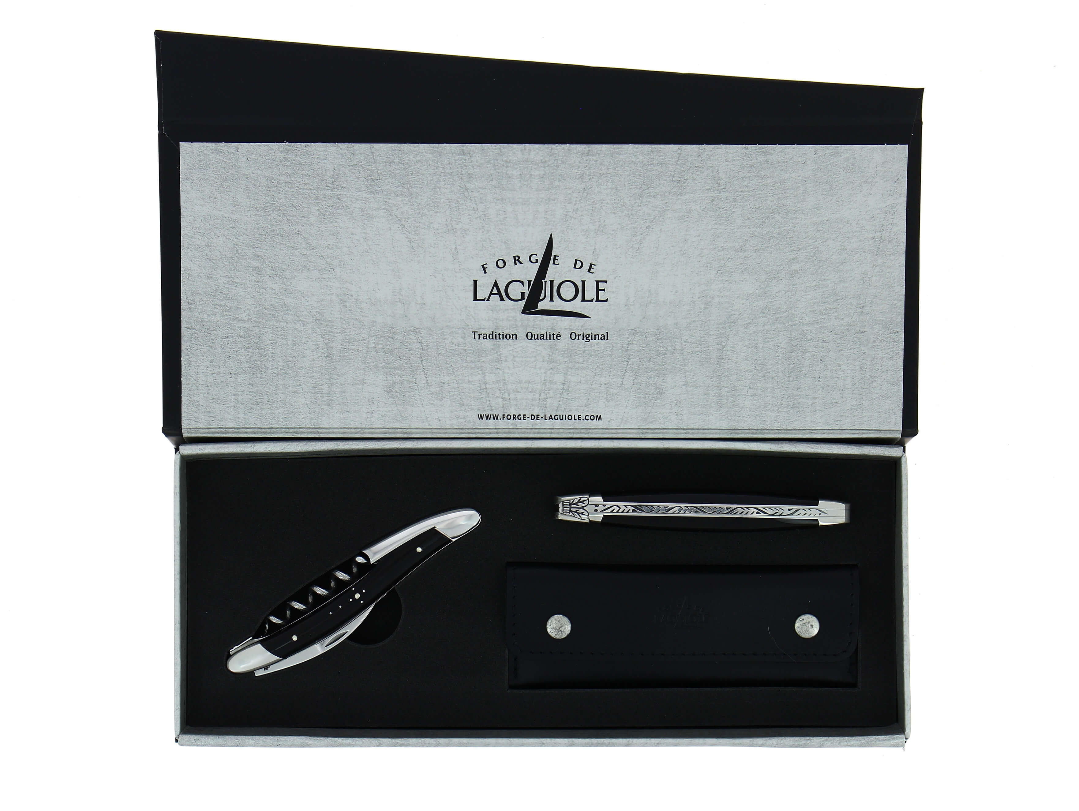 Presentset - Dark Horn - Sommelier Vinöppnare och Fickkniv. Högglanspolerad finish